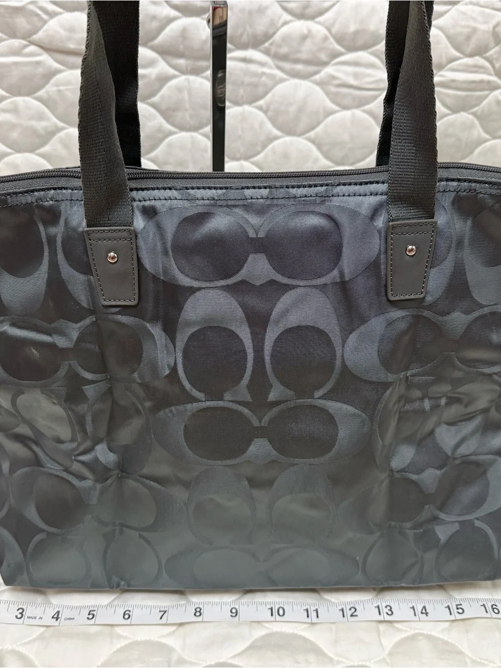 Coach Getaway Silver/Gray Signature Nylon Packable Weekender with Matching Pouch